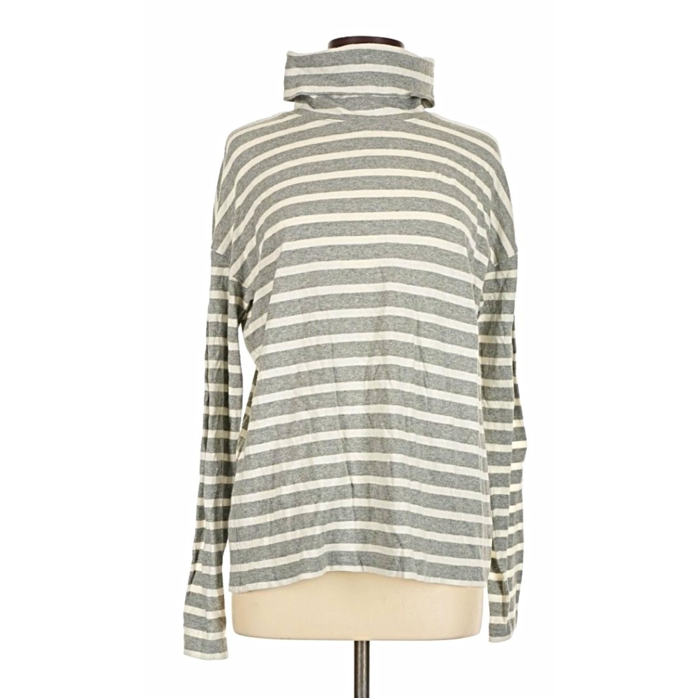 J.CREW Womens Gray White Striped Knit Turtleneck Long Sleeve Pullover Sweater M